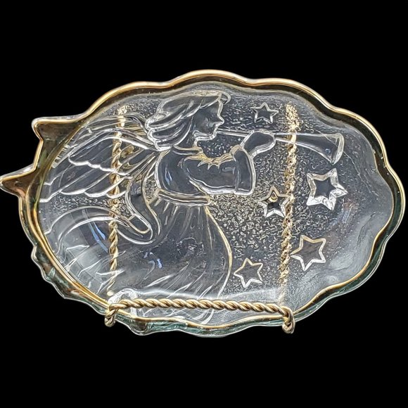 Mikasa Mint Candy Nut Dish Crystal Glass Gild Edge Christmas Tree Angel Trumpet - Picture 4 of 6